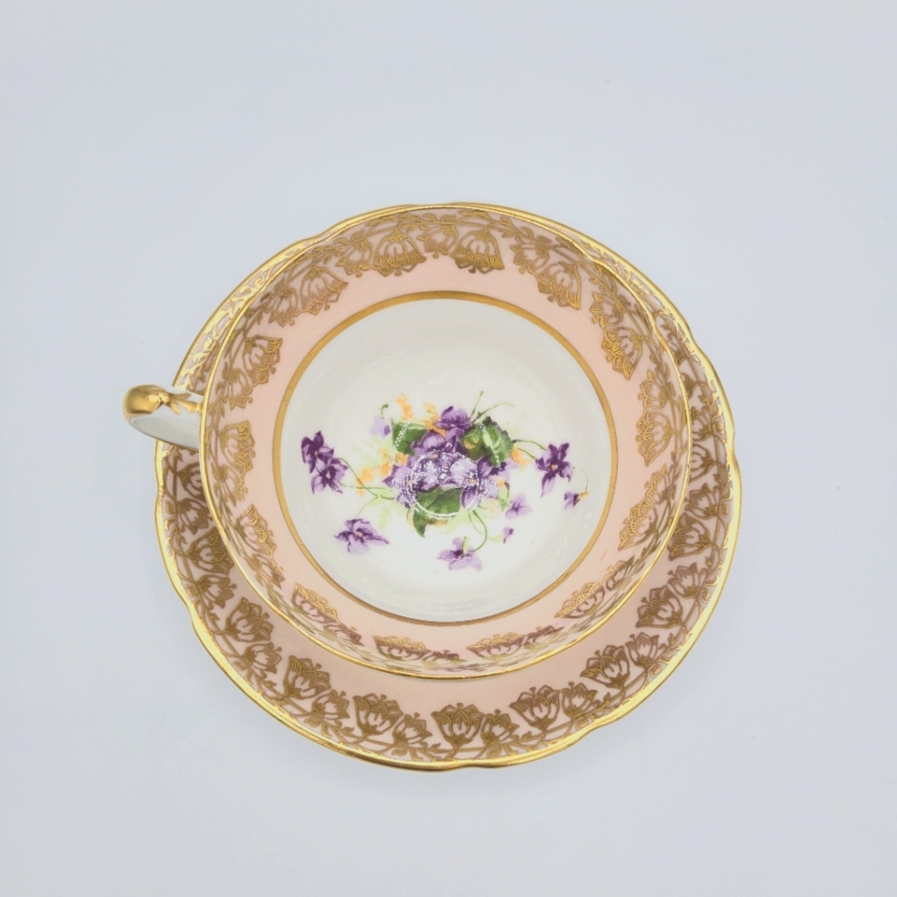 Vintage Stanley Fine Bone‎ China Flower Print Cup And Saucer Pale Pink England